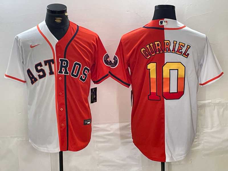 Mens Houston Astros #10 Yuli Gurriel White Orange Split Stitched Baseball Jersey Dzhi->houston astros->MLB Jersey